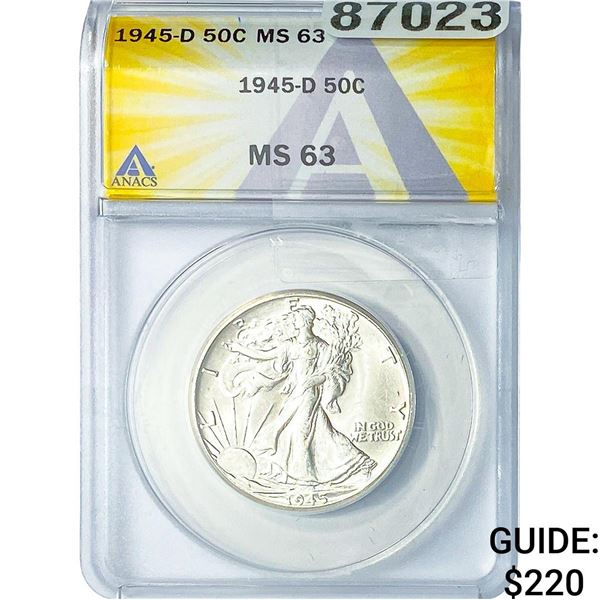 1945-D Walking Liberty Half Dollar ANACS MS63
