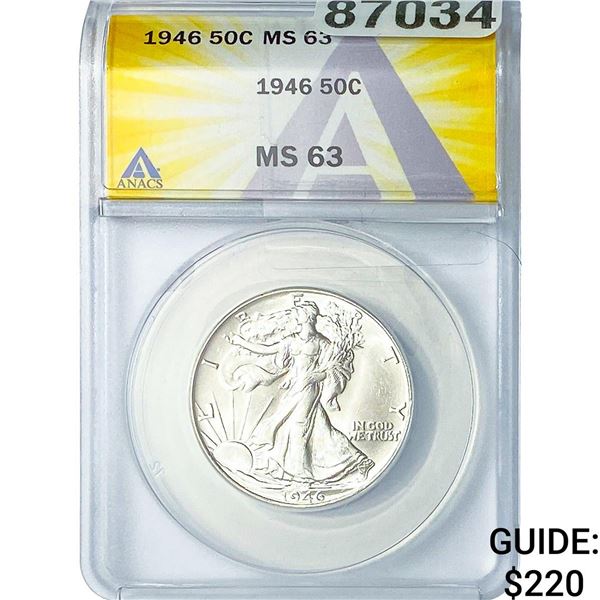 1946 Walking Liberty Half Dollar ANACS MS63