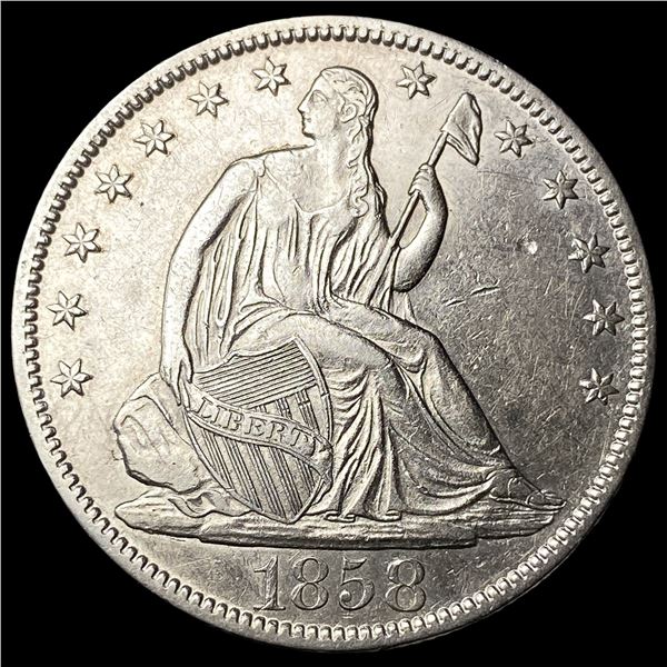1858-O Silver Seated Liberty Half Dollar CHOICE AU
