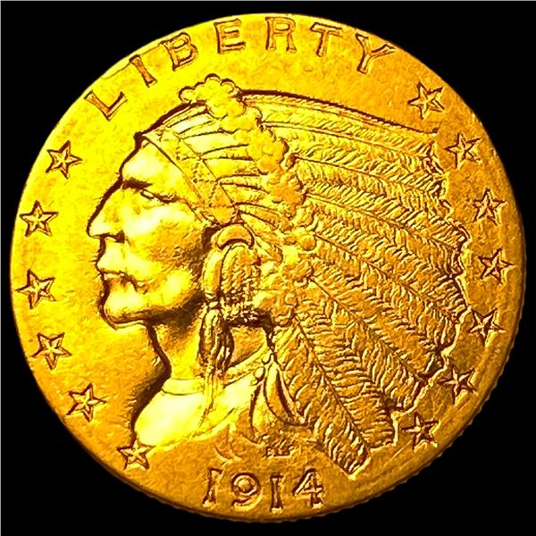 1914-D Indian Head $2.5 Gold Quarter Eagle CLOSELY UNCIRCULATED