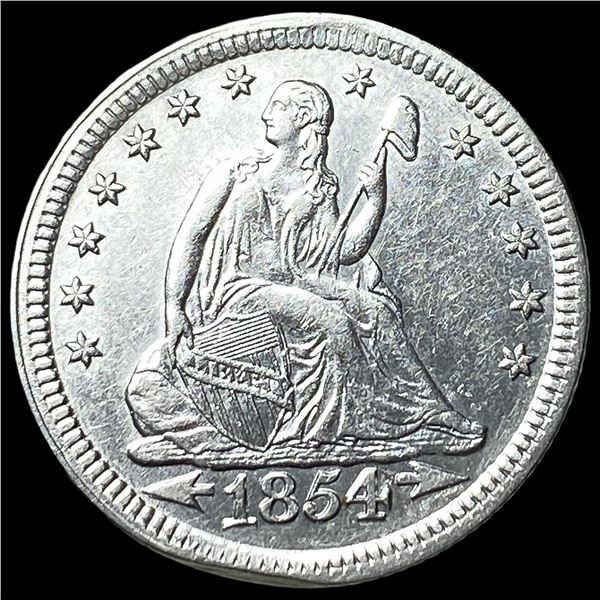 1854 Arrows Seated Liberty Quarter CHOICE AU