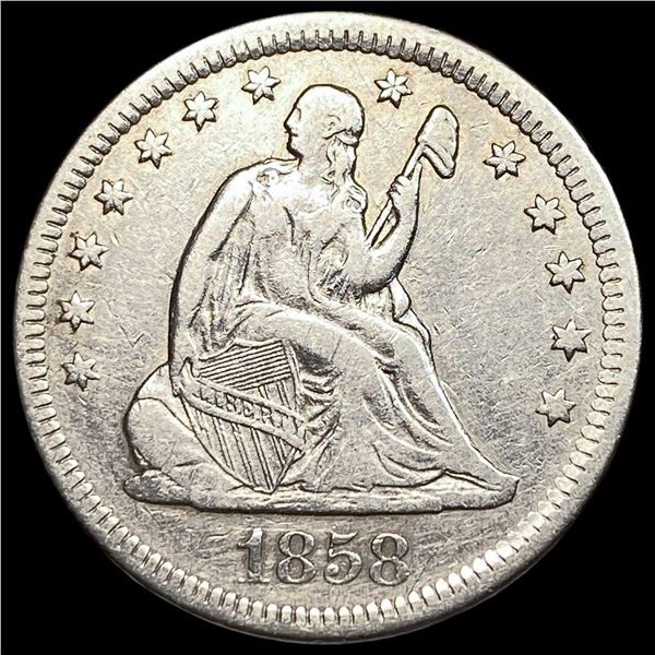 1858-O Silver Seated Liberty Quarter NEARLY  UNCIRCULATED