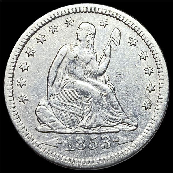 1853 Arrows/Rays Seated Liberty Quarter CHOICE AU
