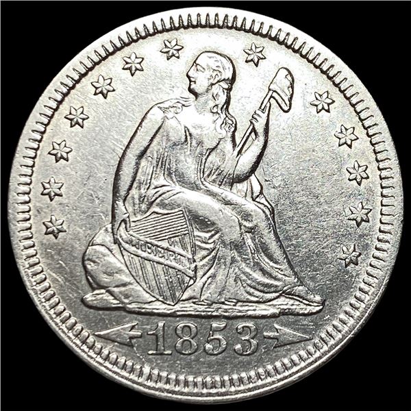 1853 Arrows/Rays Seated Liberty Quarter CLOSELY UNCIRCULATED