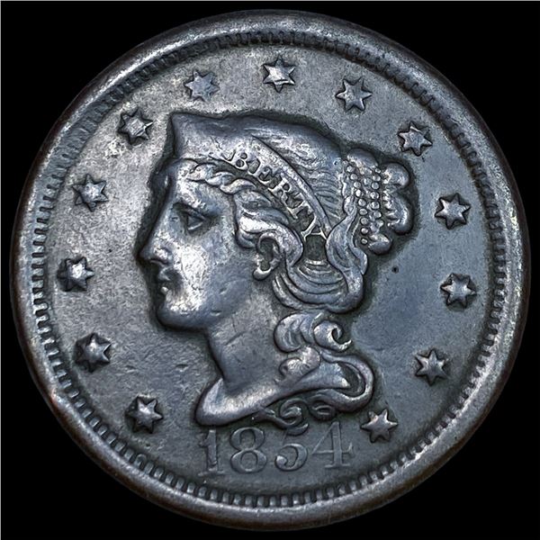 1854 Braided Hair Large Cent NEARLY  UNCIRCULATED