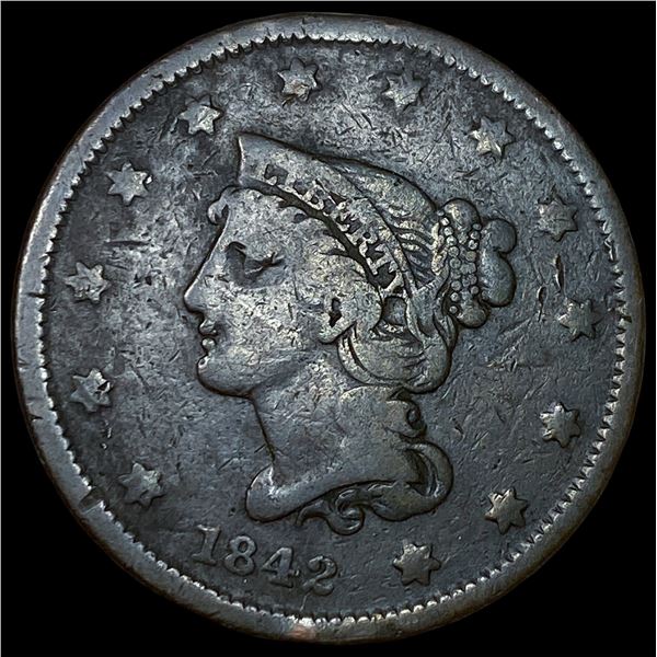 1842 Braided Hair Large Cent LIGHTLY  CIRCULATED