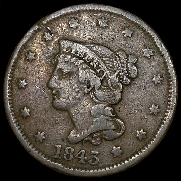 1843 Braided Hair Large Cent ABOUT UNCIRCULATED