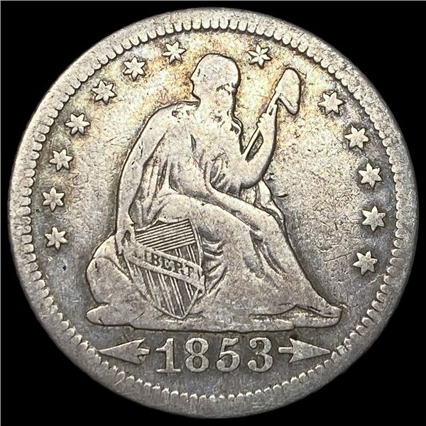1853-O Arrows/Rays Silver Seated Liberty Quarter ABOUT UNCIRCULATED