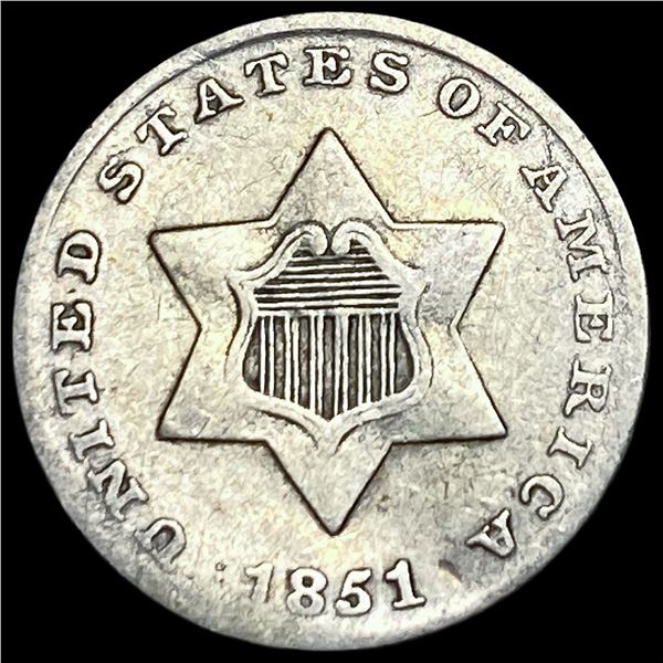 1851 Silver Three-Cent Piece NEARLY  UNCIRCULATED
