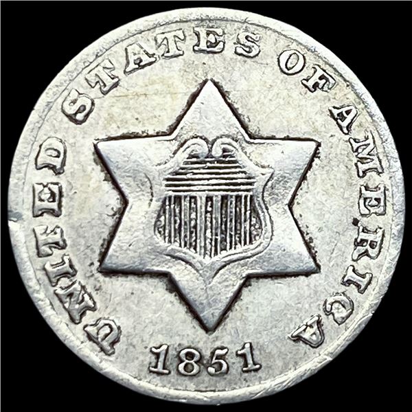 1851-O Silver Three-Cent Piece CLOSELY UNCIRCULATED