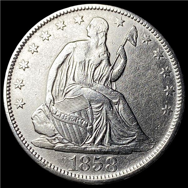1858-O Silver Seated Liberty Half Dollar CLOSELY UNCIRCULATED