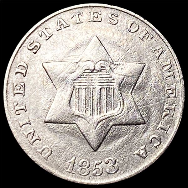 1853 Silver Three-Cent Piece CLOSELY  UNCIRCULATED