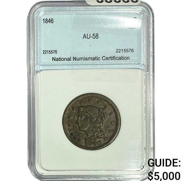 1846 Braided Hair Large Cent NNC AU58