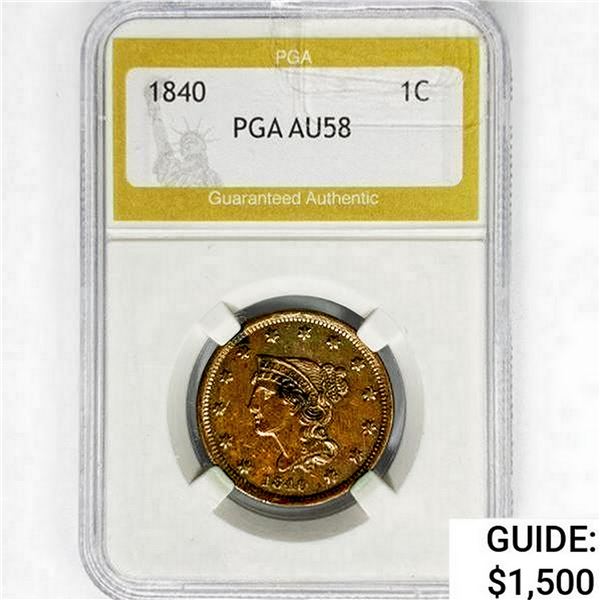 1840 Braided Hair Large Cent PGA AU58