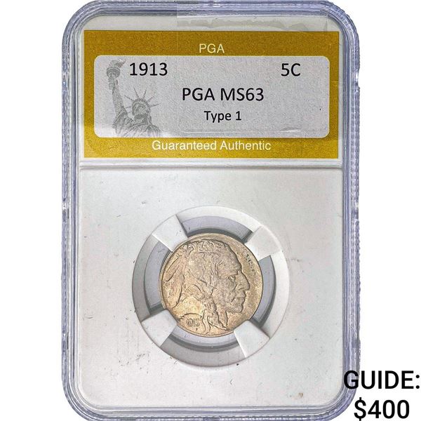 1913 Buffalo Nickel PGA MS63 Type 1