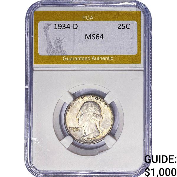 1934-D Washington Silver Quarter PGA MS64