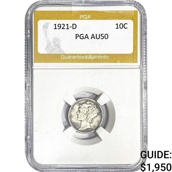 1921-D Mercury Silver Dime PGA AU50