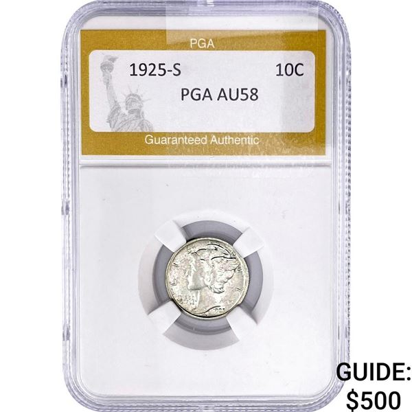 1925-S Mercury Silver Dime PGA AU58