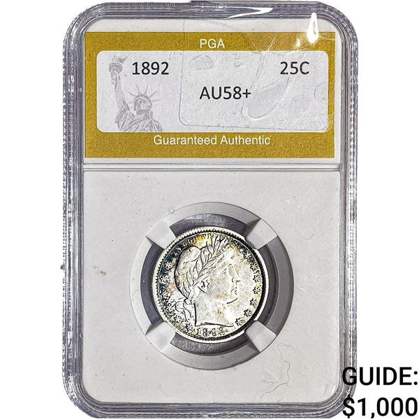 1892 Barber Quarter PGA AU58+