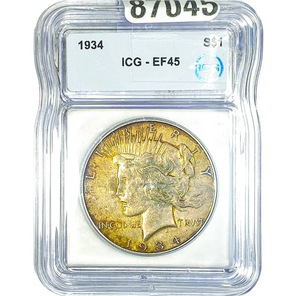 1934 Silver Peace Dollar ICG EF45