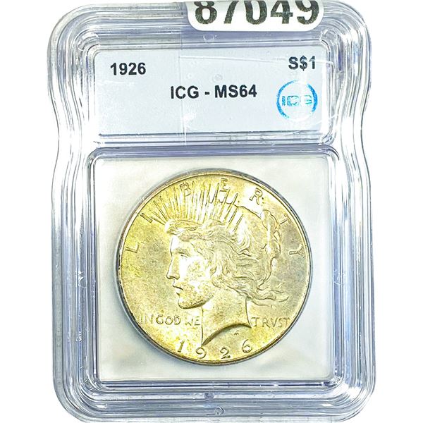 1926 Silver Peace Dollar ICG MS64