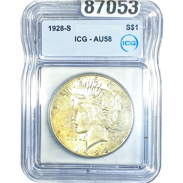 1928-S Silver Peace Dollar ICG AU58