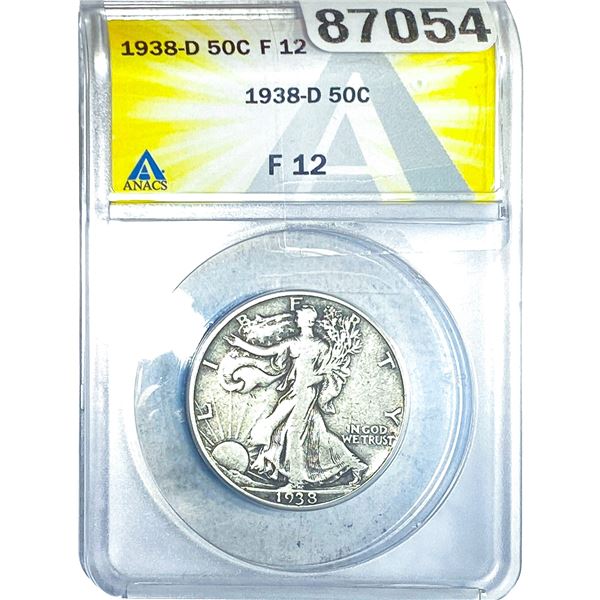 1938-D Walking Liberty Half Dollar ANACS F12