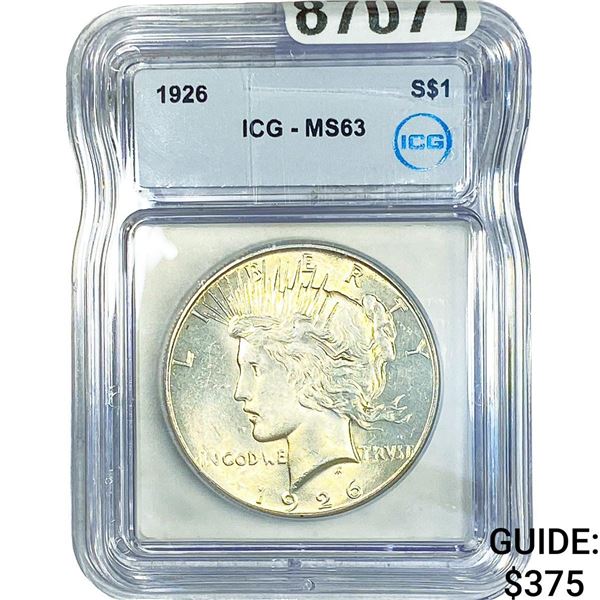 1926 Silver Peace Dollar ICG MS63