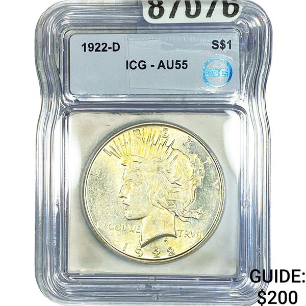 1922-D Silver Peace Dollar ICG AU55