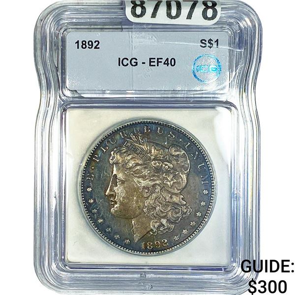 1892 Morgan Silver Dollar ICG EF40