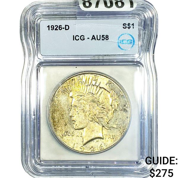 1926-D Silver Peace Dollar ICG AU58