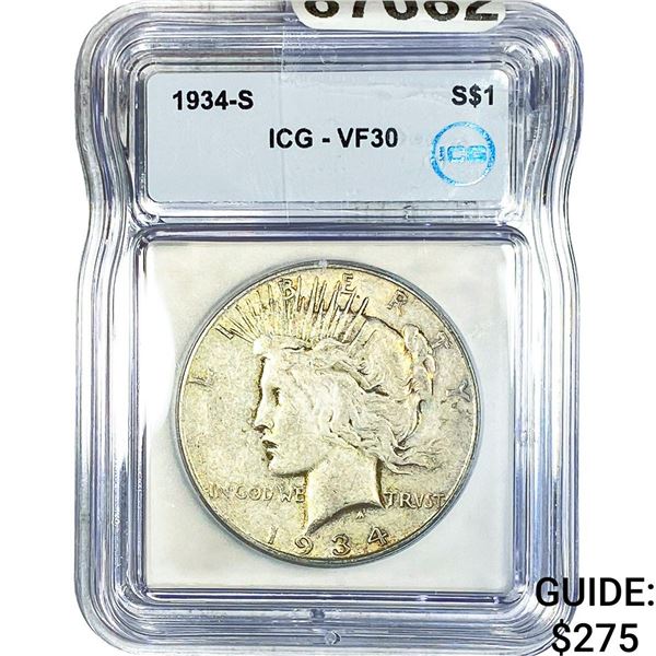1934-S Silver Peace Dollar ICG VF30