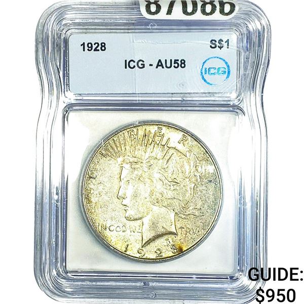 1928 Silver Peace Dollar ICG AU58