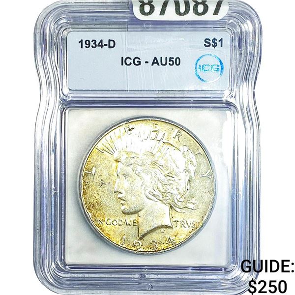 1934-D Silver Peace Dollar ICG AU50