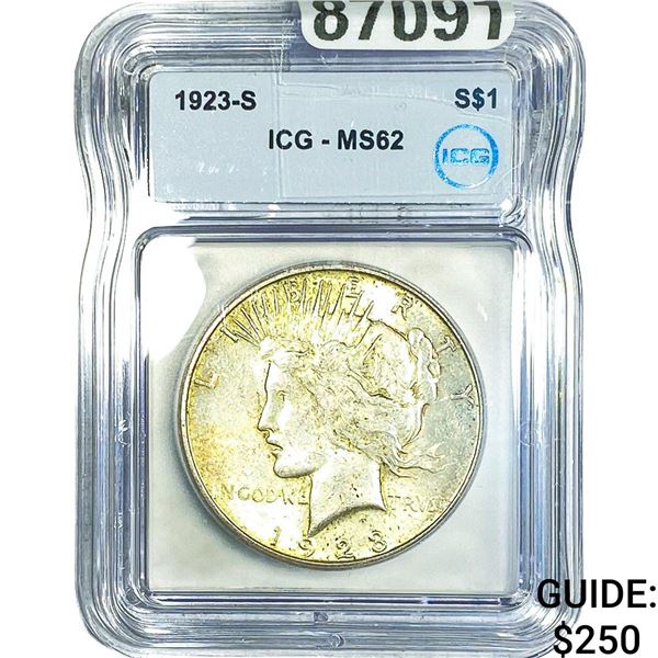 1923-S Silver Peace Dollar ICG MS62