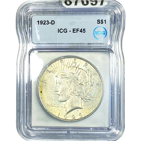 1923-D Silver Peace Dollar ICG EF45