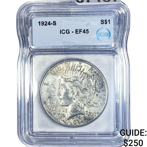 1924-S Silver Peace Dollar ICG EF45