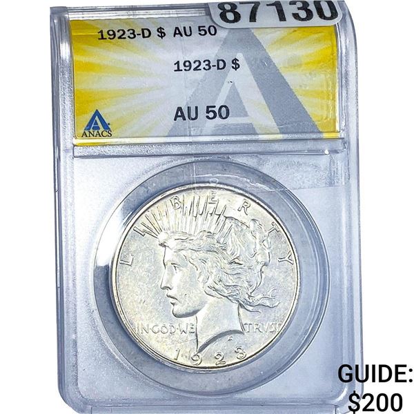 1923-D Silver Peace Dollar ANACS AU50