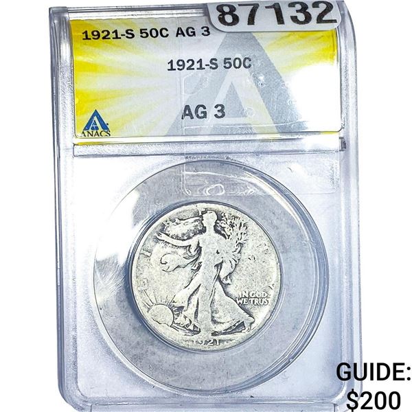 1921-S Walking Liberty Half Dollar ANACS AG3