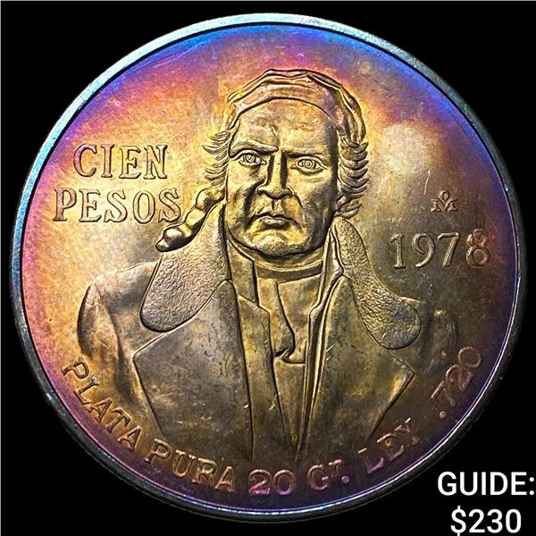 1978 Mexico SIlver 100 Pesos Toned