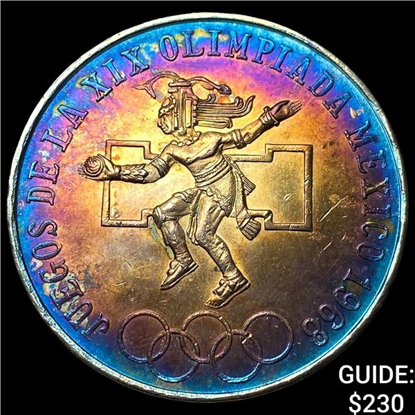 1968 Mexico Silver 25 Pesos Olymics Toned