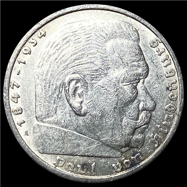 1936 Germany Silver 5 Riechsmark