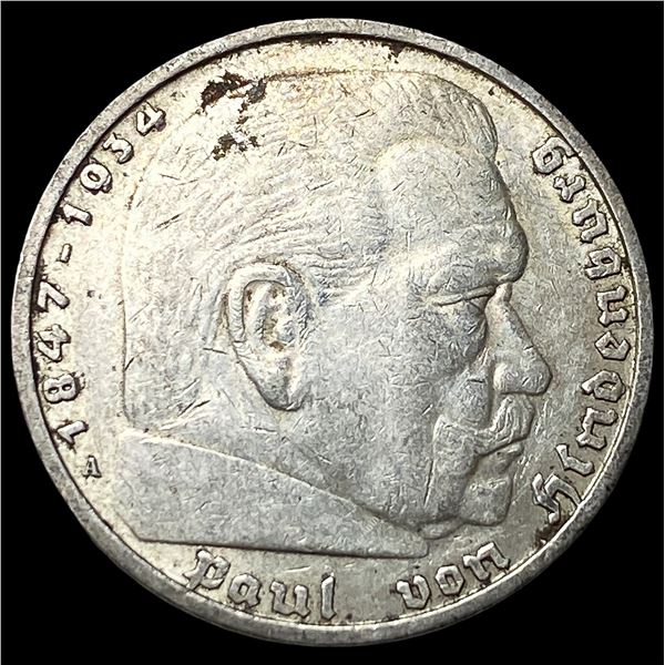 1936 Germany Silver 5 Riechsmark