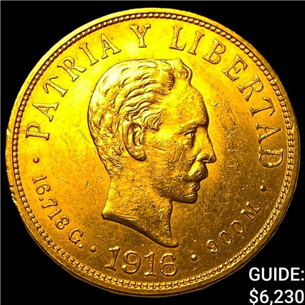 1916 Cuba Gold 10 Pesos .4838 AGW