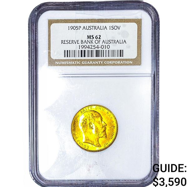 1905P Austrailia Gold 1 Sovereign .2355 AGW NGC MS62