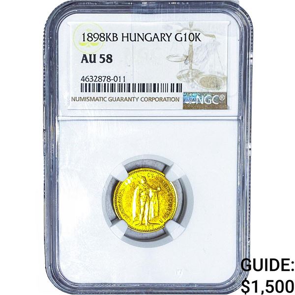 1898KB Hungary Gold 10 Korona .098 AGW NGC AU58
