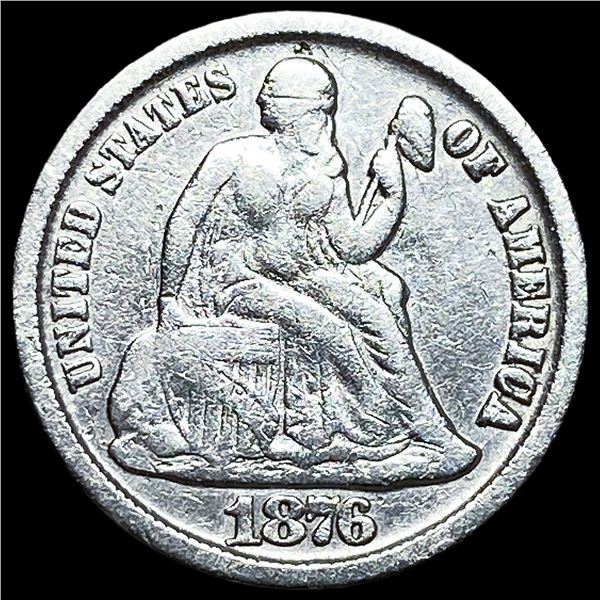 1876-CC Silver Seated Liberty Dime ABOUT  UNCIRCULATED