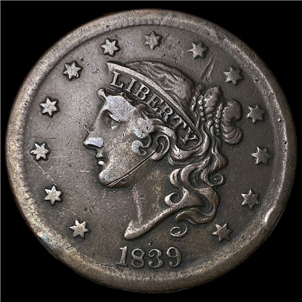 1839 Braided Hair Large Cent LIGHTLY  CIRCULATED