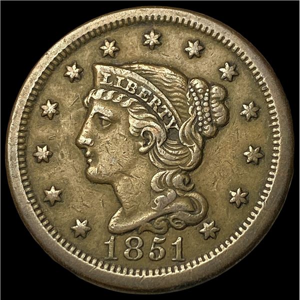 1851 Braided Hair Large Cent NEARLY  UNCIRCULATED