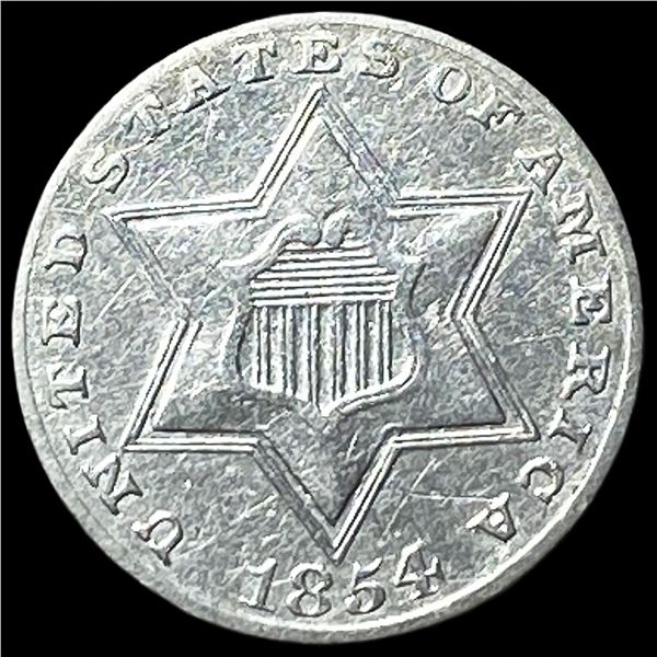 1854 Silver Three-Cent Piece CLOSELY  UNCIRCULATED